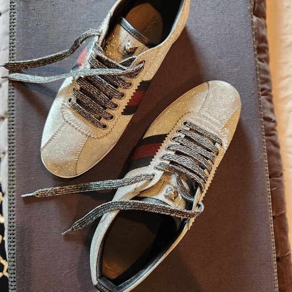 Gucci Silver Bambi Glitter Web 37.5 - Picture 2 of 4